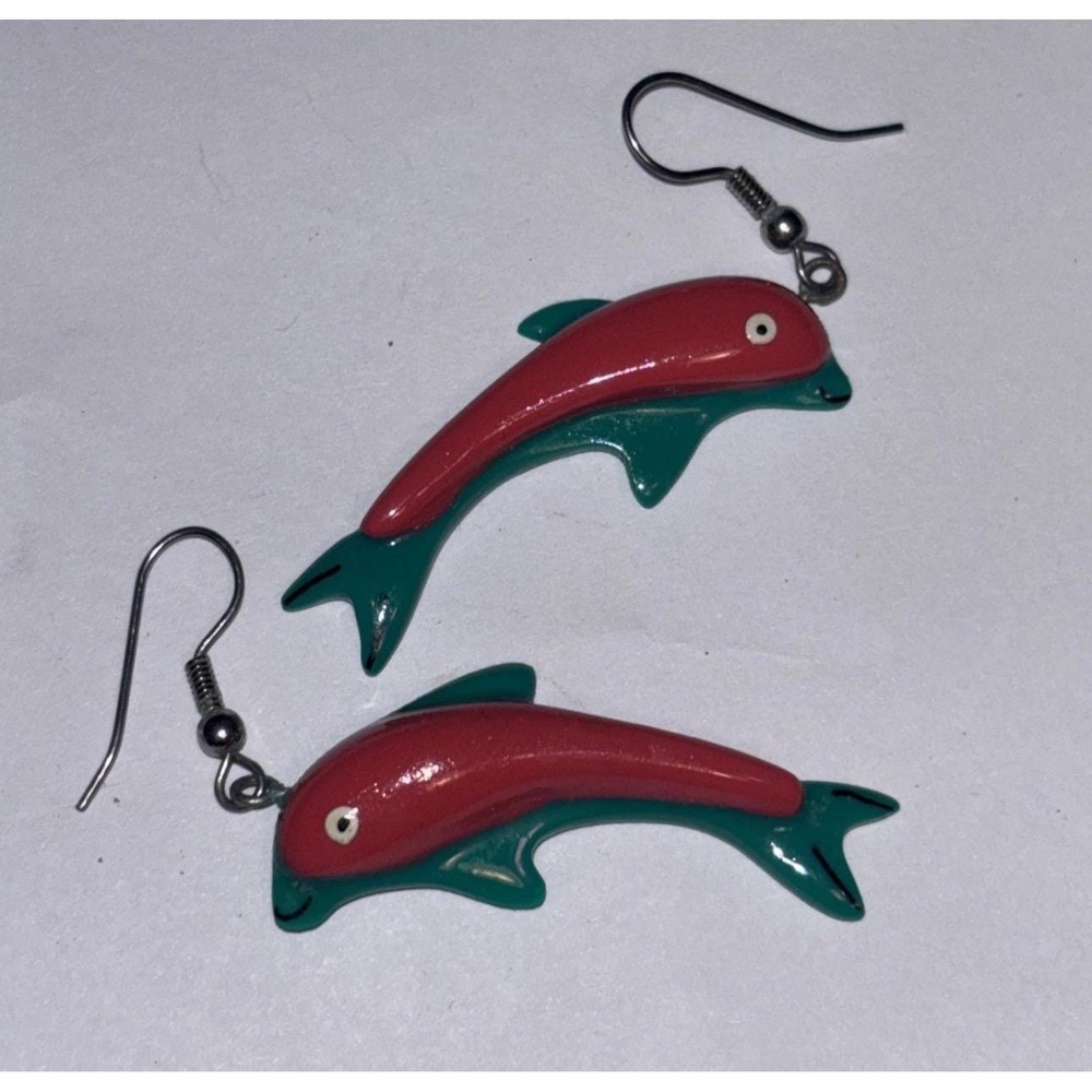 Vintage 1980's  Dolphin Colorful Dangle Earrings